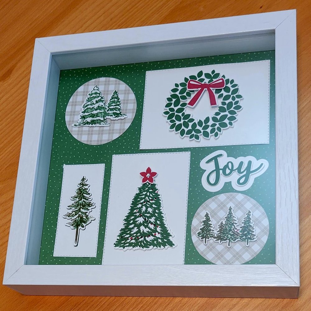 Christmas Tree Shadow Box, Winter Wall Art, Shelf Sitter, Christmas Wreath - Picture 1 of 5
